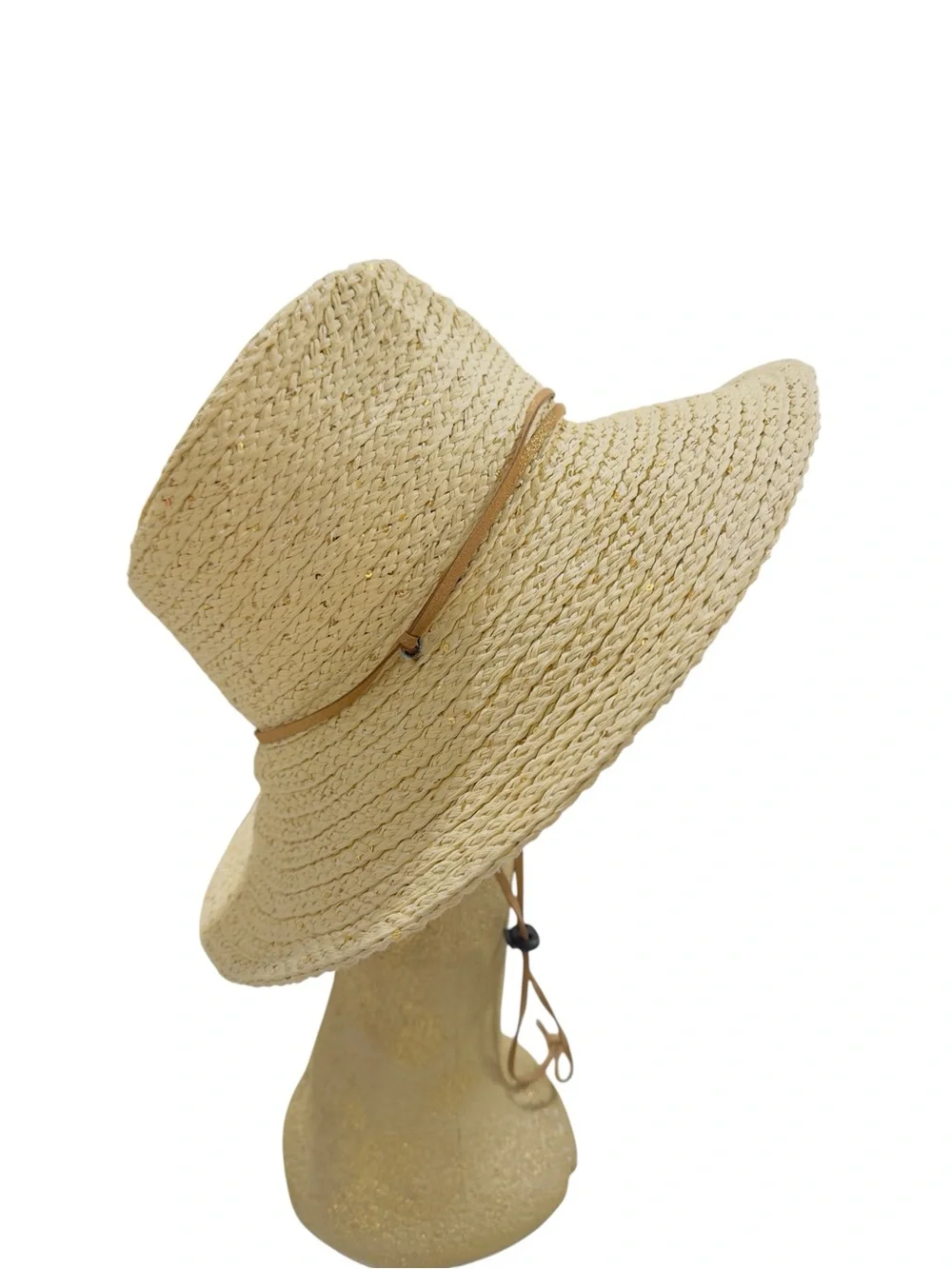 Cappelli Straworld Wide Brim Straw Sun Hat Beige One Size Adjustable Chin Strap